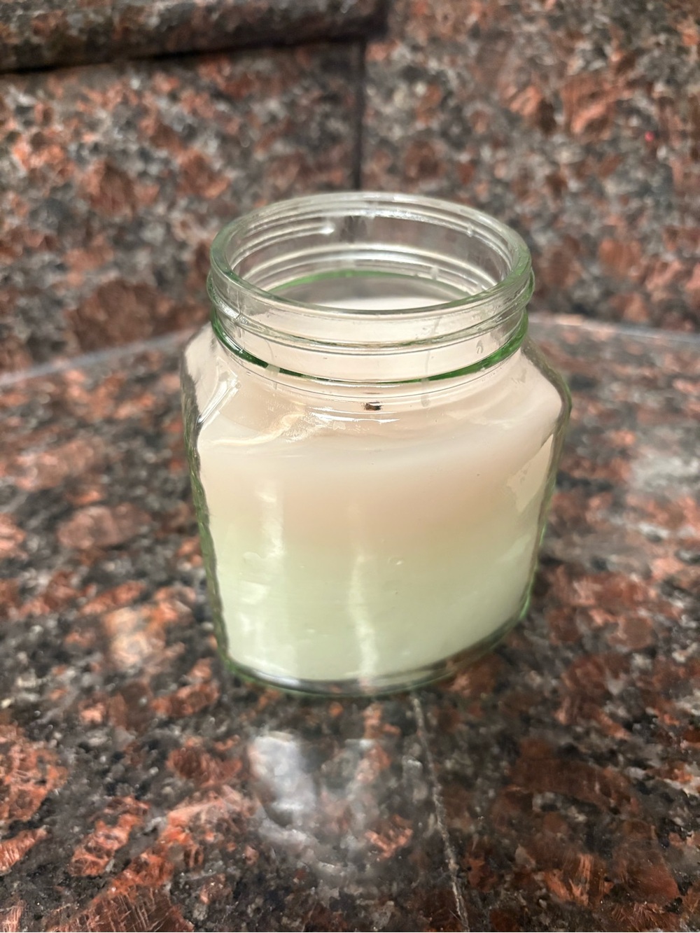 Handmade by me upcycled White candle in glass jar, scent is vanilla